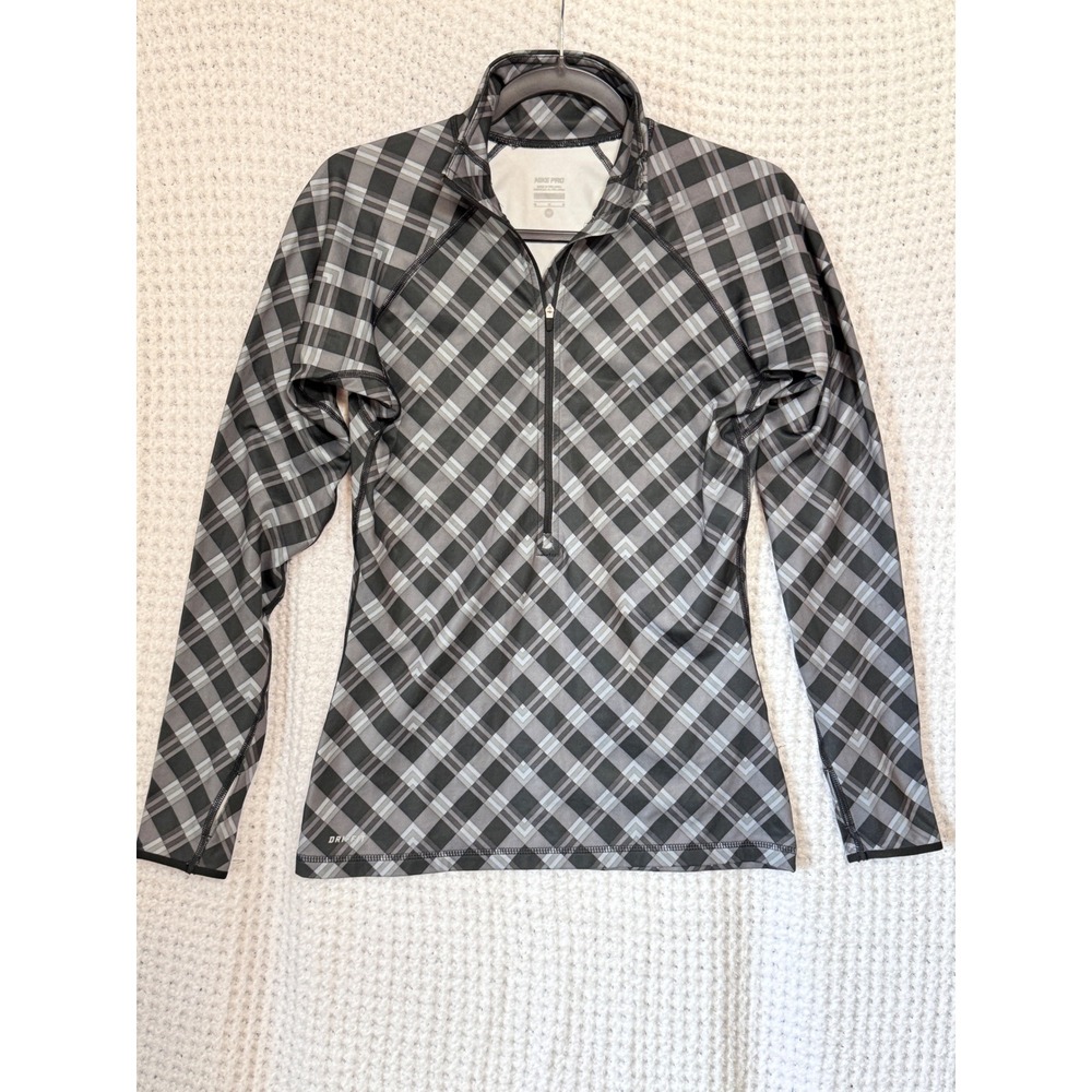 Nike Pro Women's Medium Plaid Long Sleeve Half Zip Pullover Top Activewear